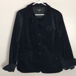 Talbots Velvet Blazer Jacket Black Ruffle But 16